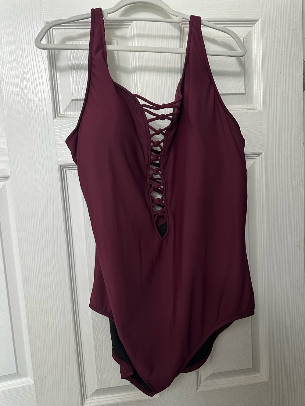 26W Target Women's Lace-Up Deep V One-Piece Swimsuit - Wine